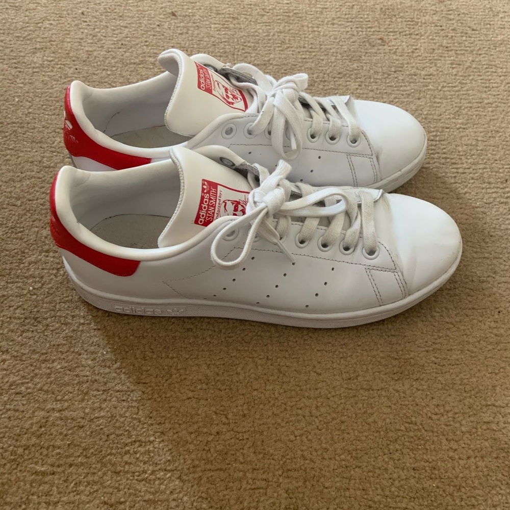Red and White Stan Smith adidas sneakers
